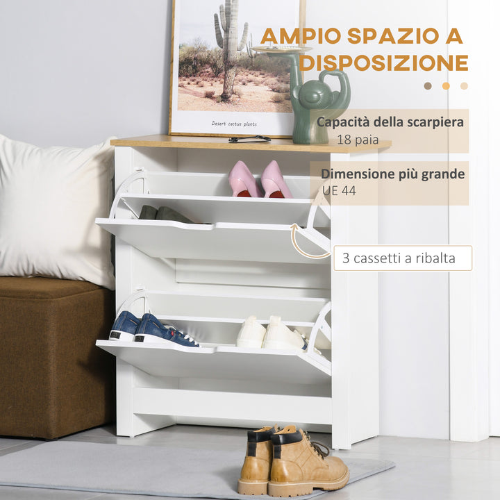 Sapateira Branca Estreita Armário para Sapatos com 2 Gavetas Basculantes para 12 Pares de Sapatos e Prateleira Interior Ajustável para Corredor Entrada 72x26x80 cm