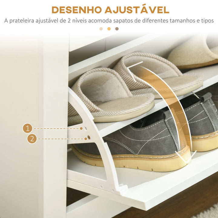 Sapateira Branca Estreita Armário para Sapatos com 2 Gavetas Basculantes para 12 Pares de Sapatos e Prateleira Interior Ajustável para Corredor Entrada 72x26x80 cm
