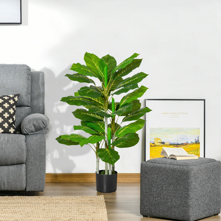 Planta Artificial de 95cm com 33 Folhas Realistas em Vaso de Cimento Planta Imitação Folha Perene Interior e Exterior para Decoração Verde