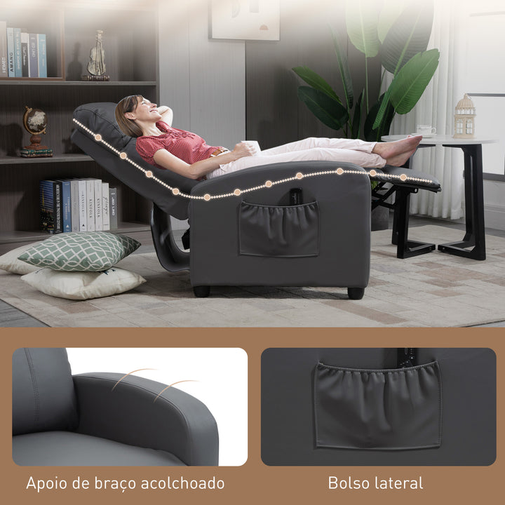 Poltrona de Massagem Poltrona Relax Reinclinável com Controle Remoto 2 Zonas de Massagem 8 Programas 5 Níveis de Intensidade Estofado em PU 68x88x98cm Cinza