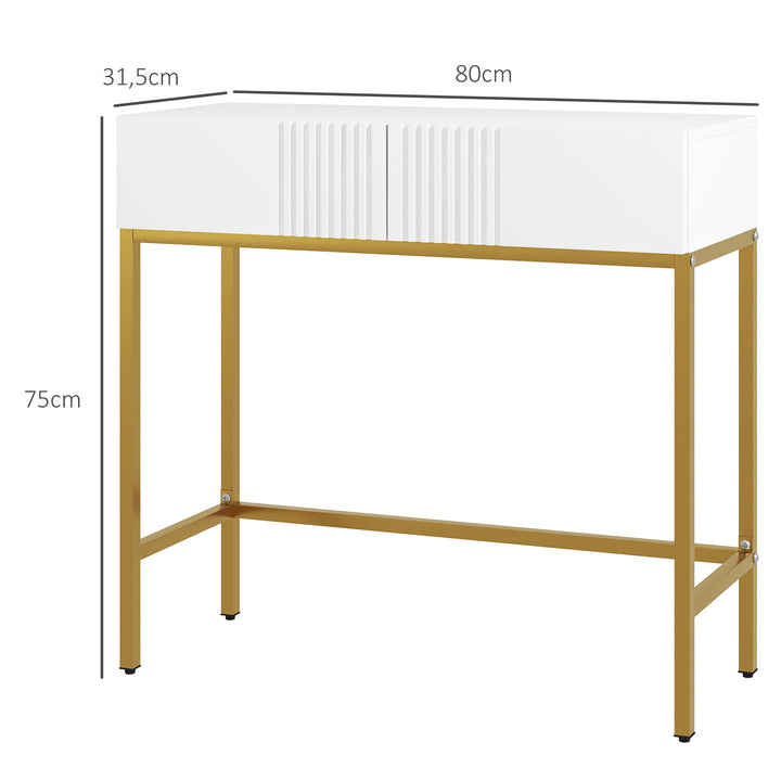 Mesa Consola Moderna Mesa de Entrada com 2 Gavetas e Pés de Aço Anti-tombo para Entrada Sala Corredor 80x31,5x75 cm Branco