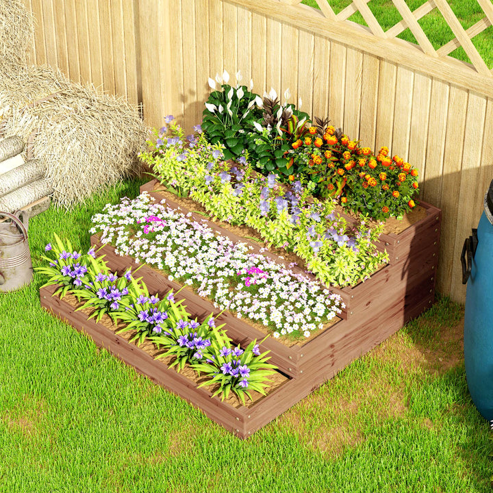 Floreira de Madeira Elevada de 4 Níveis Floreira Exterior Grande com Design em Escada Horta Urbana para Cultivos Plantas e Flores para Pátio e Varanda 113x113x46 cm Castanho Escuro