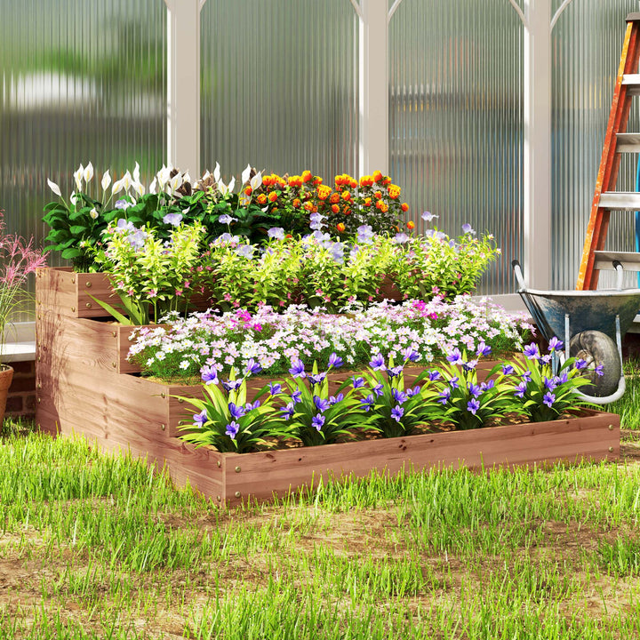 Floreira de Madeira Elevada de 4 Níveis Floreira Exterior Grande com Design em Escada Horta Urbana para Cultivos Plantas e Flores para Pátio e Varanda 113x113x46 cm Castanho Escuro