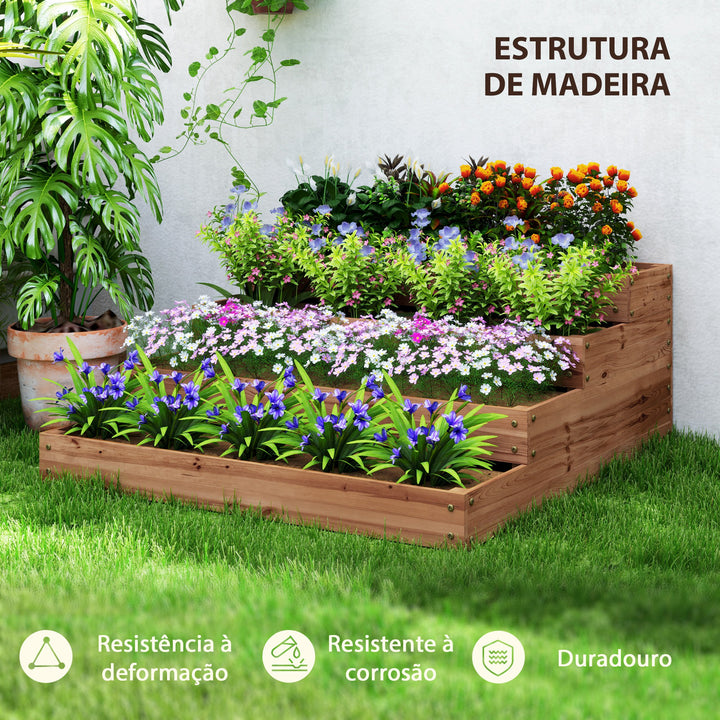 Floreira de Madeira Elevada de 4 Níveis Floreira Exterior Grande com Design em Escada Horta Urbana para Cultivos Plantas e Flores para Pátio e Varanda 113x113x46 cm Castanho Escuro