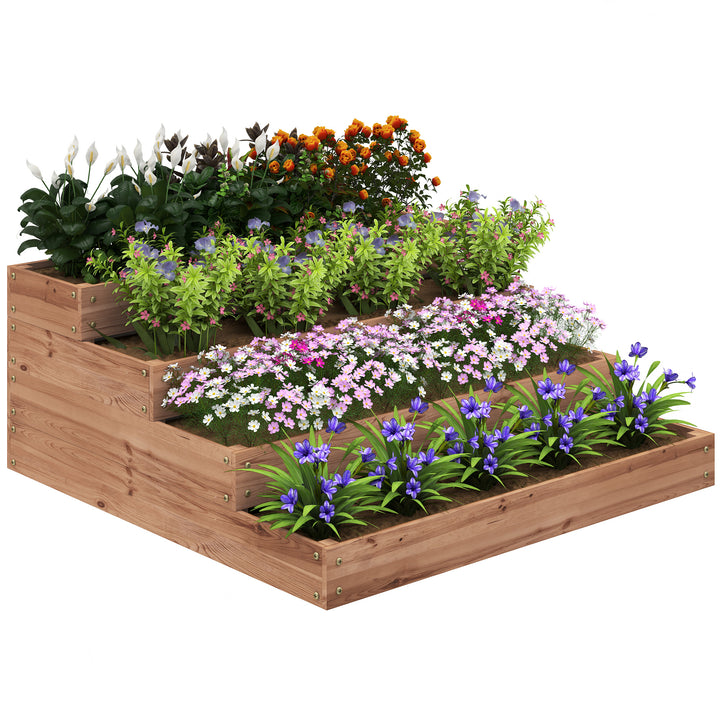 Floreira de Madeira Elevada de 4 Níveis Floreira Exterior Grande com Design em Escada Horta Urbana para Cultivos Plantas e Flores para Pátio e Varanda 113x113x46 cm Castanho Escuro