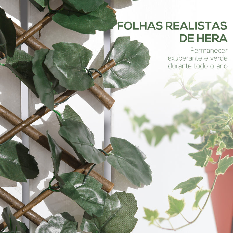 Vedação com Treliça Expansível de 2 Peças com Folhas Artificiais 295x70 cm Parede de Folhas com Vime Decorativa Vedação de Privacidade para Jardim Varanda Verde e Madeira