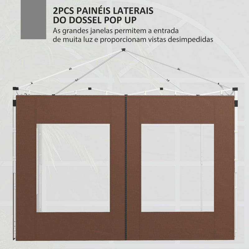 Paredes Laterais para Tenda de 2 Painéis 295x195 cm Paredes Laterais de Substituição em Tecido Oxford com 2 Janelas para Tendas de 6x3 m 3x3 m Marróm