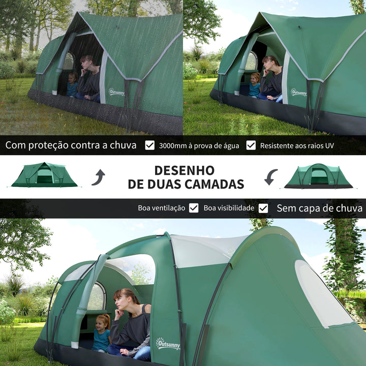 Tenda de Campismo para 5-6 Pessoas Impermeável 3000mm+ Anti UV com Bolsa de Transporte e Gancho para Luz 455x230x180cm Verde