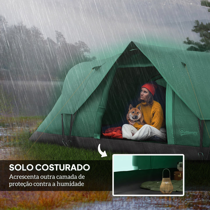 Tenda de Campismo para 5-6 Pessoas Impermeável 3000mm+ Anti UV com Bolsa de Transporte e Gancho para Luz 455x230x180cm Verde