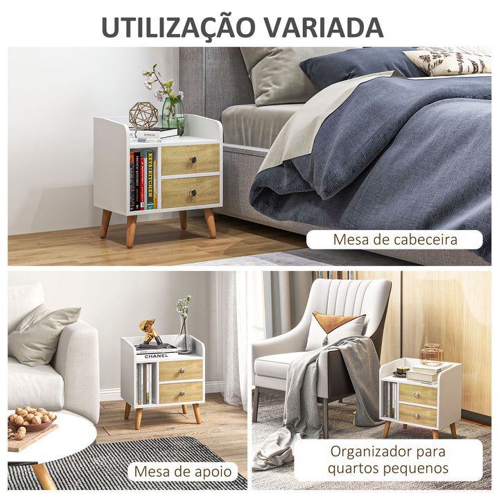 Mesa de cabeceira Nórdico com 2 gavetas e 1 prateleira 43x30x49 cm Branco