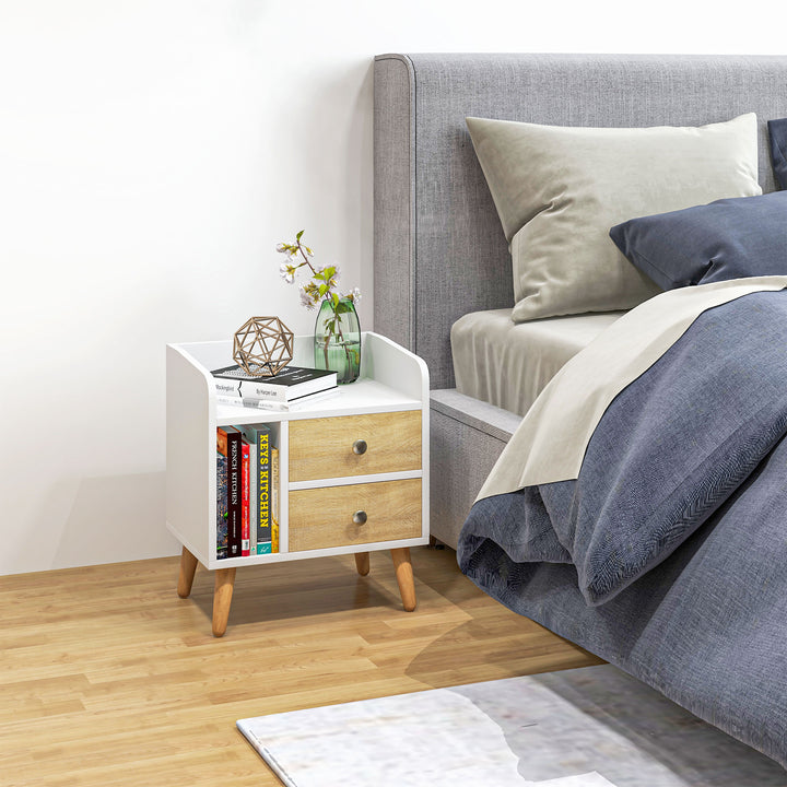 Mesa de cabeceira Nórdico com 2 gavetas e 1 prateleira 43x30x49 cm Branco