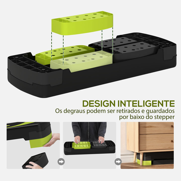 Step para Exercício Aeróbico Plataforma Step com Altura Ajustável em 3 Níveis com Carga Máxima 150kg para Exercício em Academia Casa 80x31x10-20 cm Verde e Preto
