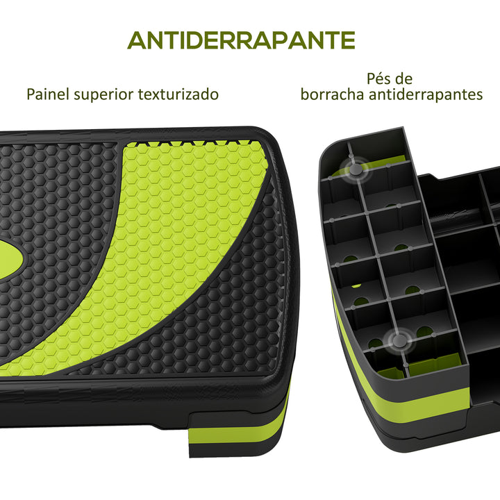 Step para Exercício Aeróbico Plataforma Step com Altura Ajustável em 3 Níveis com Carga Máxima 150kg para Exercício em Academia Casa 80x31x10-20 cm Verde e Preto
