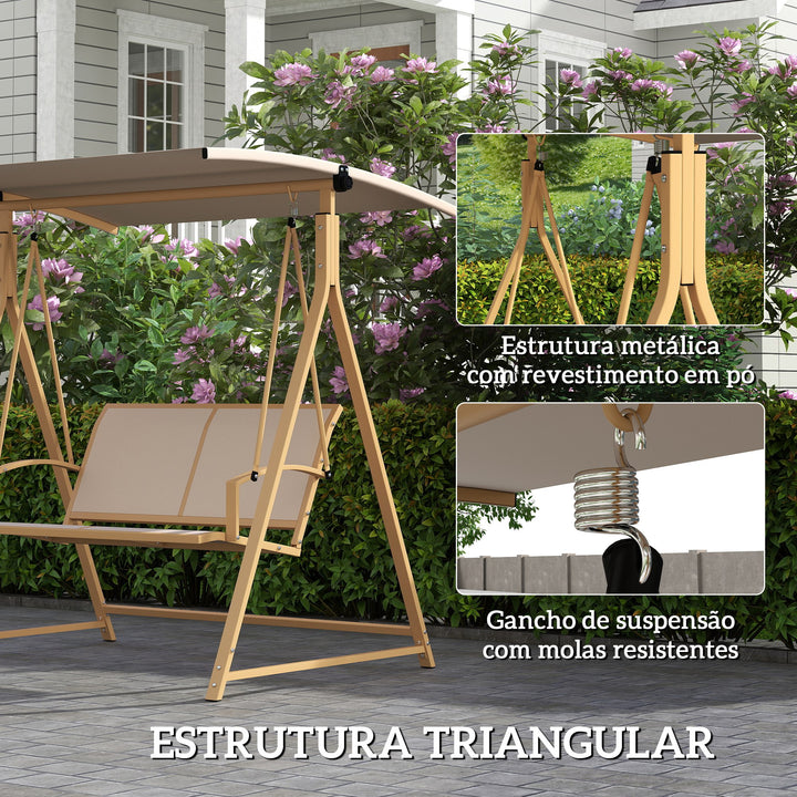 Baloiço de Jardim de 2 Lugares Baloiço de Exterior com Toldo Ajustável 90° Proteção UV 30+ e Estrutura Triangular de Metal Carga 220 kg 160x112x162 cm Caqui