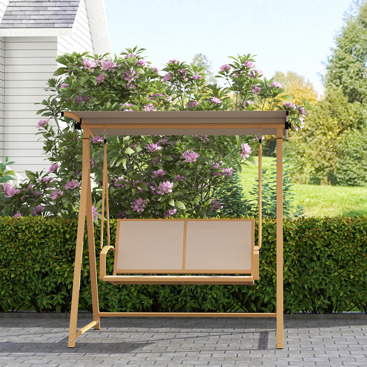 Baloiço de Jardim de 2 Lugares Baloiço de Exterior com Toldo Ajustável 90° Proteção UV 30+ e Estrutura Triangular de Metal Carga 220 kg 160x112x162 cm Caqui