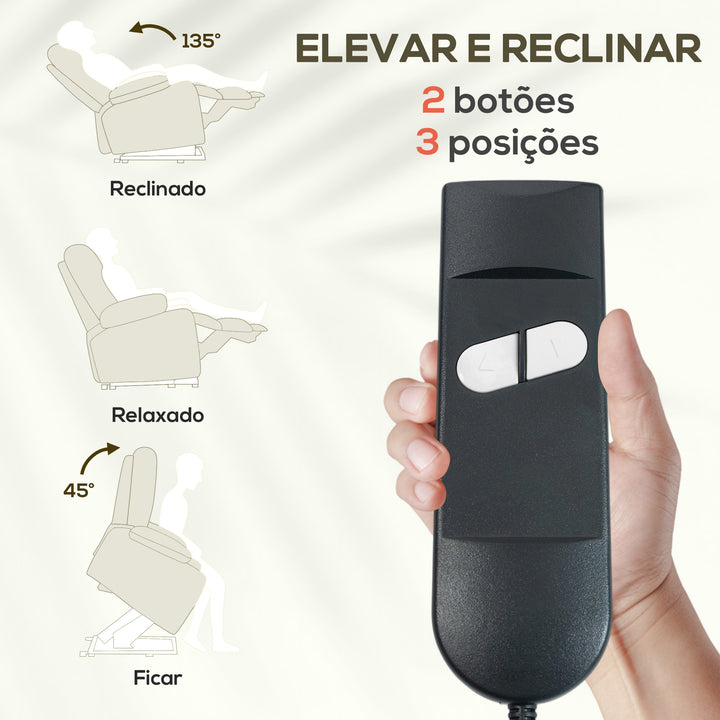 Poltrona de Massagem Relax Poltrona Levanta Pessoas com Reclinação Elétrica em até 135° com Controle Remoto e 8 Zonas de Massagem Estofado em Veludo Cotelê e Acolchoada 83x92x110 cm Bege