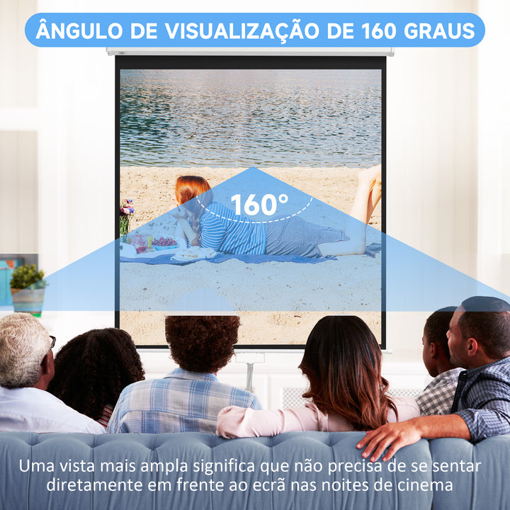 Tela de Projeção Manual de 85 Polegadas Tela de Projeção Portátil Formato 1:1 para Interior e Exterior Cinema em Casa Jardim 162,5x162 cm Branco