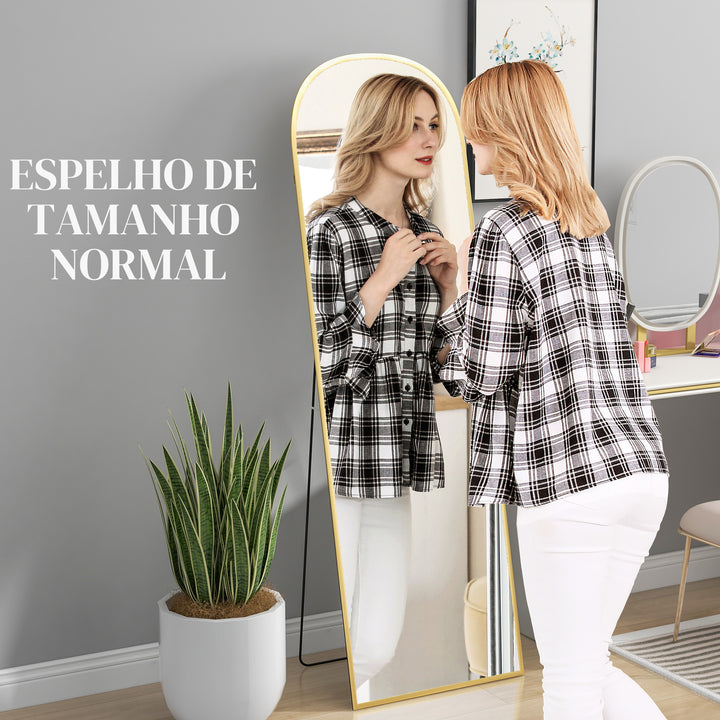 Espelho de Pé Espelho de Corpo Inteiro 50x170 cm Espelho de Parede com Estrutura de Liga de Alumínio e Suporte para Sala Quarto Banheiro Dourado