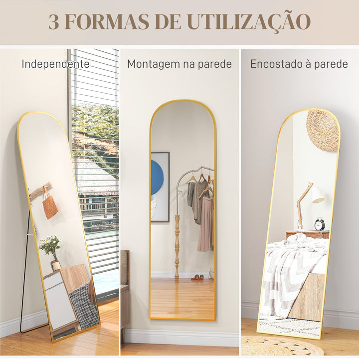 Espelho de Pé Espelho de Corpo Inteiro 50x170 cm Espelho de Parede com Estrutura de Liga de Alumínio e Suporte para Sala Quarto Banheiro Dourado