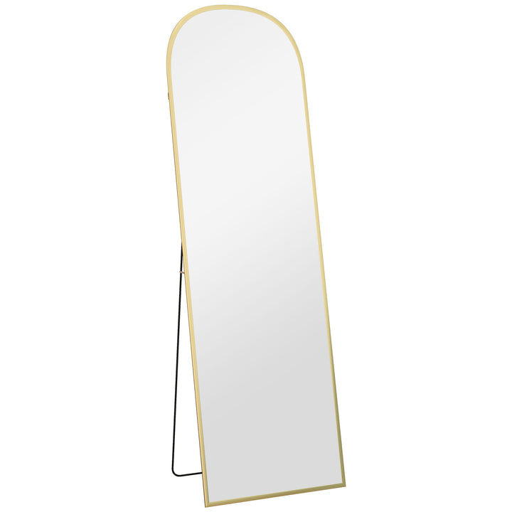 Espelho de Pé Espelho de Corpo Inteiro 50x170 cm Espelho de Parede com Estrutura de Liga de Alumínio e Suporte para Sala Quarto Banheiro Dourado
