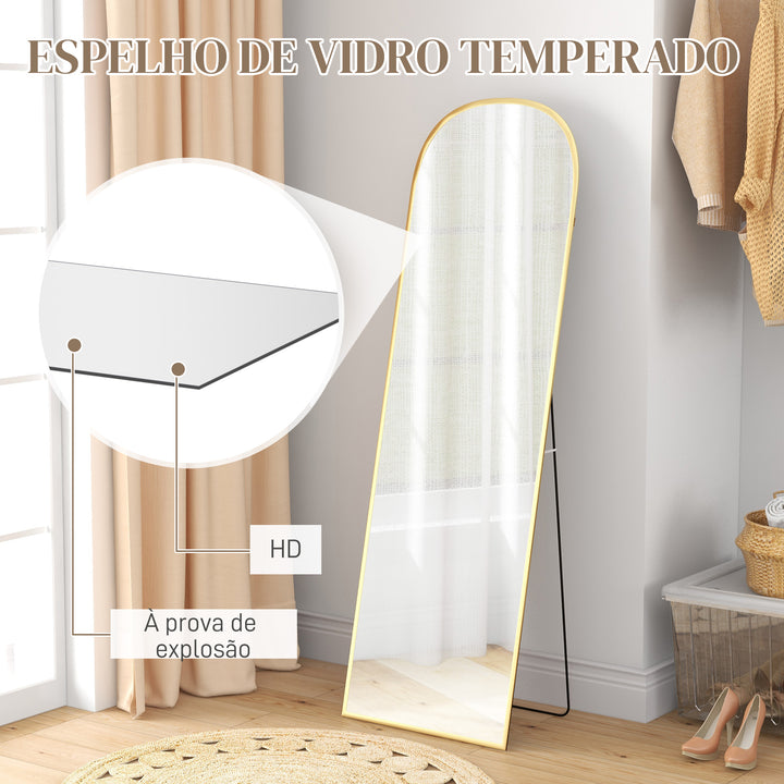 Espelho de Pé Espelho de Corpo Inteiro 50x170 cm Espelho de Parede com Estrutura de Liga de Alumínio e Suporte para Sala Quarto Banheiro Dourado