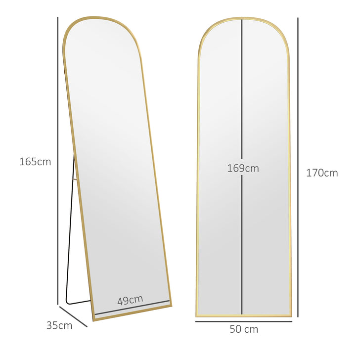 Espelho de Pé Espelho de Corpo Inteiro 50x170 cm Espelho de Parede com Estrutura de Liga de Alumínio e Suporte para Sala Quarto Banheiro Dourado
