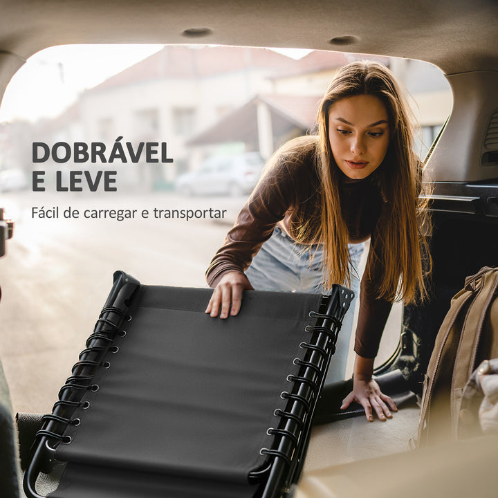 Espreguiçadeira Dobrável Reclinável em 5 Posições para Jardim com Apoio de Cabeça Almofadado Bolso Lateral e Estrutura em Aço para Terraço e Piscina 189x58x30 cm Preto
