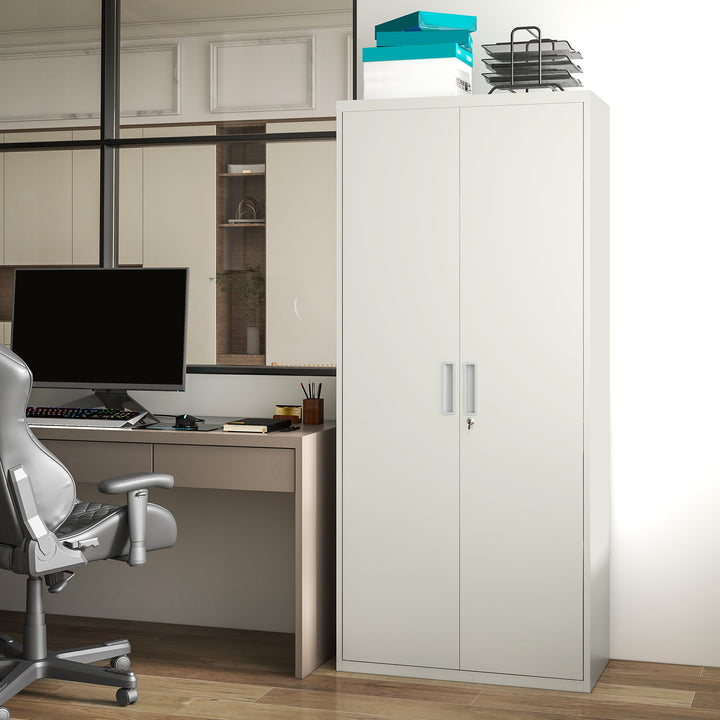 Armário para Arquivos de 5 Níveis com Chaves Prateleiras Ajustáveis Armário de Arquivos Metálico para Escritório Estudio Sala de Estar 80x40x180 cm Branco