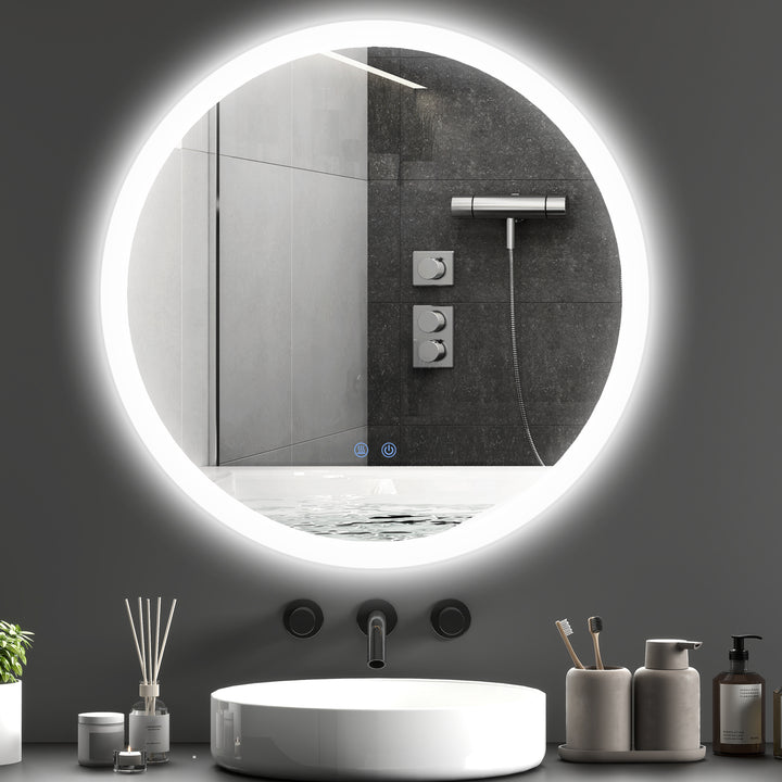 Espelho Casa de Banho Redondo com Luzes LED 70x70 cm Espelho com Iluminação Função Antiembaciamento 3 Luzes Função de Memória e Interruptor Tátil Prata