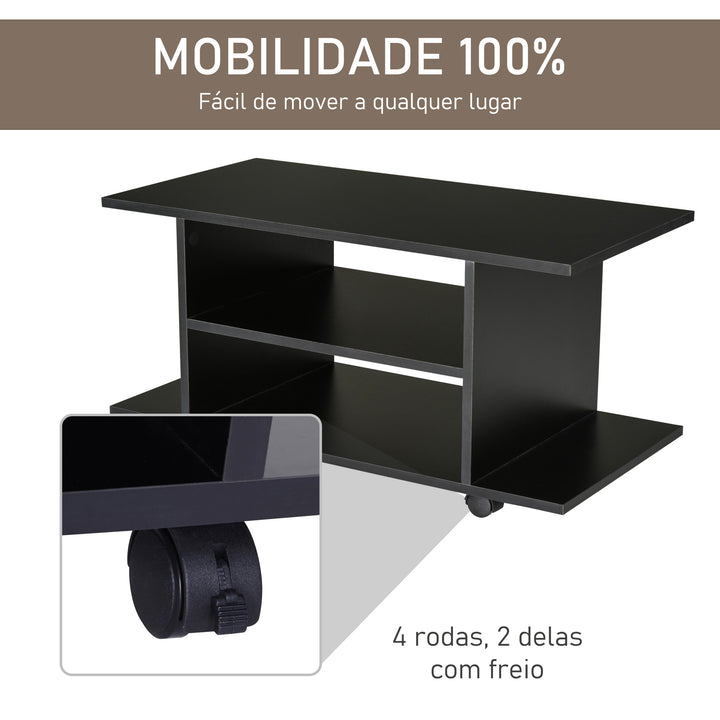 Móvel de Televisão com prateleiras e rodas para sala de estar 40x40x80 cm Preto