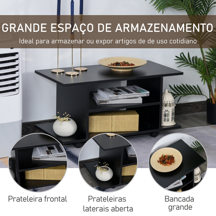 Móvel de Televisão com prateleiras e rodas para sala de estar 40x40x80 cm Preto