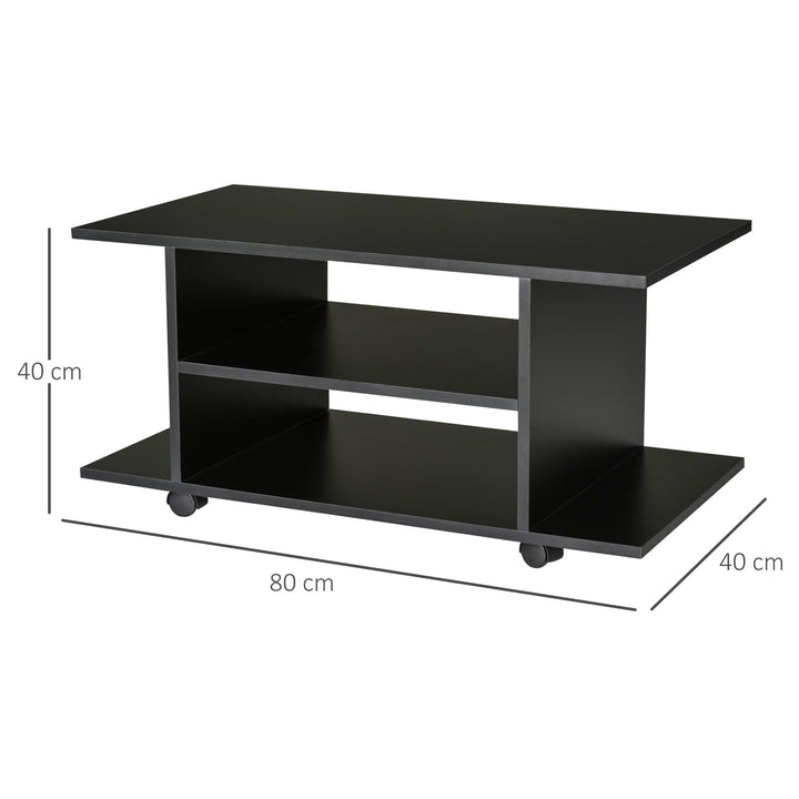 Móvel de Televisão com prateleiras e rodas para sala de estar 40x40x80 cm Preto