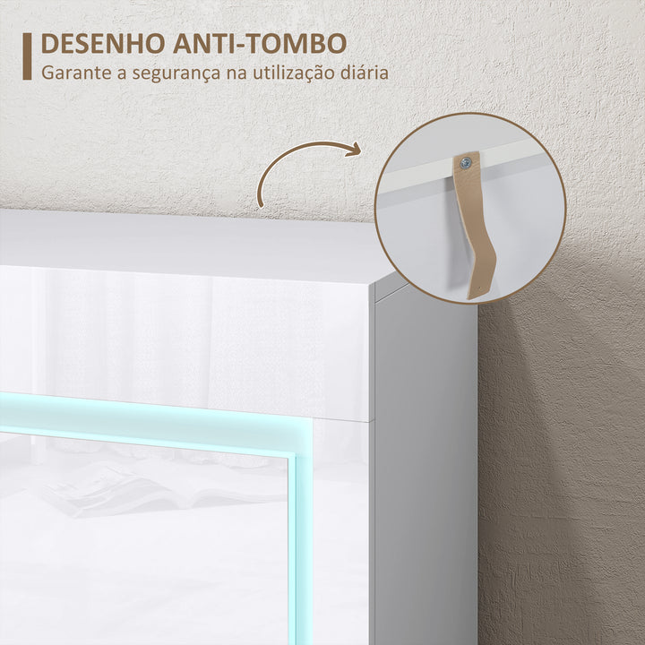 Aparador Sala de Estar Aparador com Luzes LED com 4 Gavetas Fechamento Suave Prateleiras Ajustáveis e Controlo Remoto Móvel Aparador Dormitório 120x34x80 cm Branco Brilhante