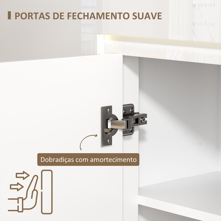 Aparador Sala de Estar Aparador com Luzes LED com 4 Gavetas Fechamento Suave Prateleiras Ajustáveis e Controlo Remoto Móvel Aparador Dormitório 120x34x80 cm Branco Brilhante