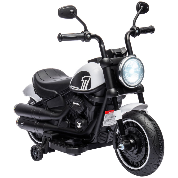 Motocicleta Elétrica para Crianças de 18-36 Meses Motocicleta Elétrica Infantil com Bateria 6v Farol e Rodas Auxiliares Removíveis Carga 25 kg 76x42x57 cm Branca