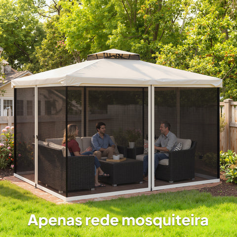 4 painéis laterais 335x207 cm para tenda de jardim com mosquiteira zíperes e anéis preto