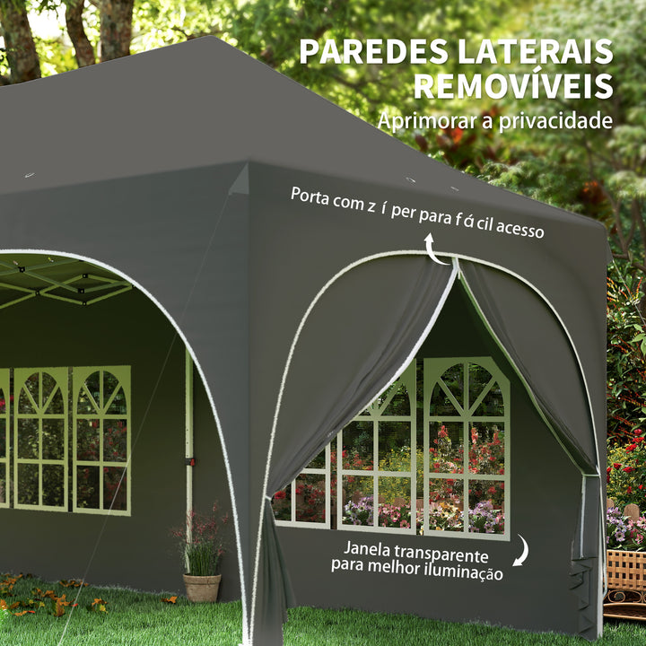 Tenda Dobrável 6x3 m Tenda Pop-up com 6 Laterais Removíveis Altura Ajustável Janelas Bolsa de Transporte UPF30+ Tenda para Campismo Festas Exterior Cinzento Escuro