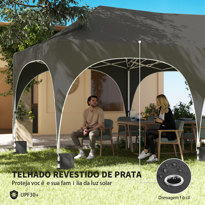 Tenda Dobrável 6x3 m Tenda Pop-up com 6 Laterais Removíveis Altura Ajustável Janelas Bolsa de Transporte UPF30+ Tenda para Campismo Festas Exterior Cinzento Escuro