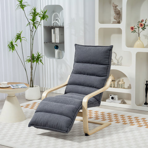 Poltrona de Salão com Apoio para os Pés Ajustável, Poltrona Estofada em Veludo, Estrutura de Madeira, Poltrona de Relax para Quarto, Escritório, Estudo, 67x93x105 cm, Cinzento Escuro