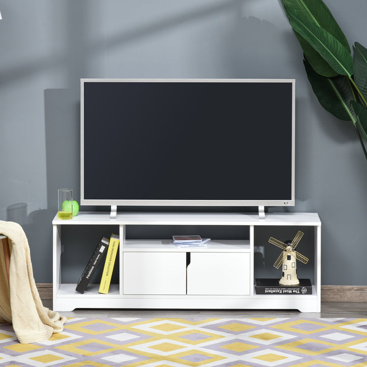 Móvel de TV para Televisores de até 42” Móvel de Sala de Estar Moderno com Armário de Dupla Porta e 3 Compartimentos Abertos 120x30x41cm Branco