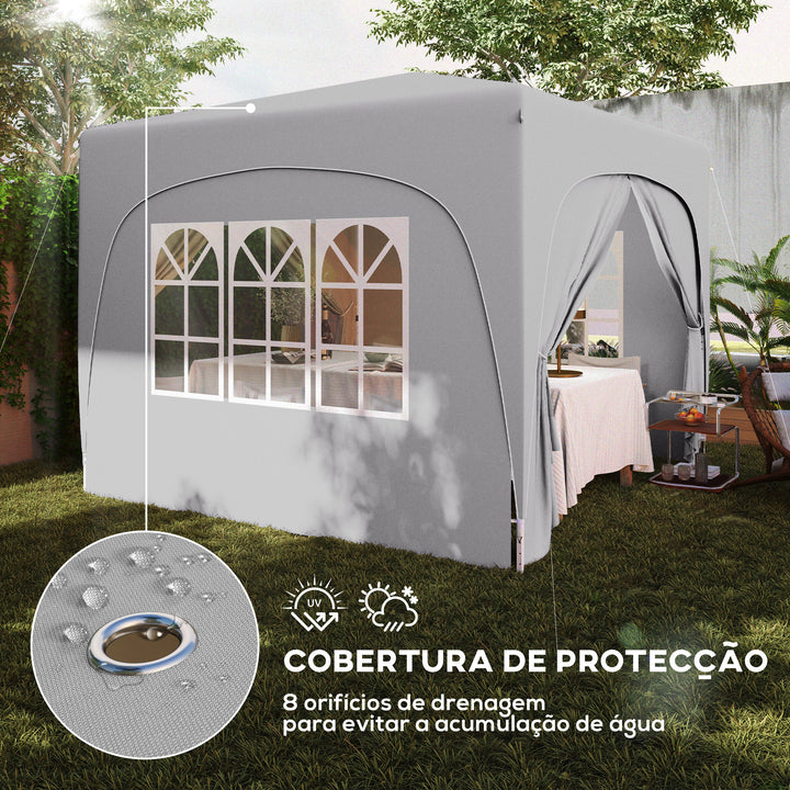 Tenda Dobrável Tenda 3x3 m com Painéis Laterais UPF50+ Tenda de Jardim com Altura Ajustável e Bolsa de Transporte para Campismo Festas Pátio Cinza Claro