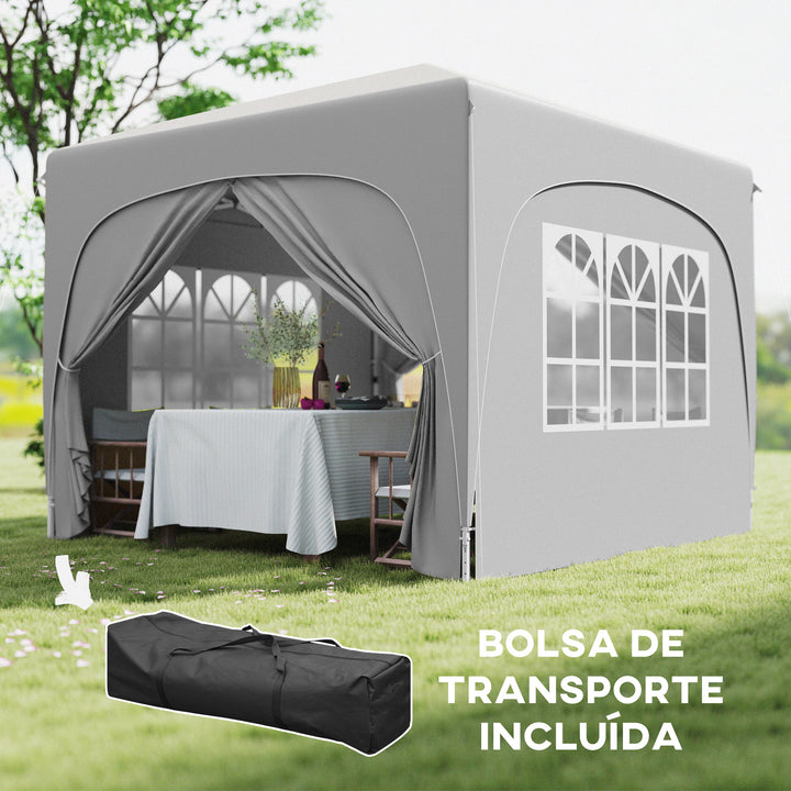 Tenda Dobrável Tenda 3x3 m com Painéis Laterais UPF50+ Tenda de Jardim com Altura Ajustável e Bolsa de Transporte para Campismo Festas Pátio Cinza Claro