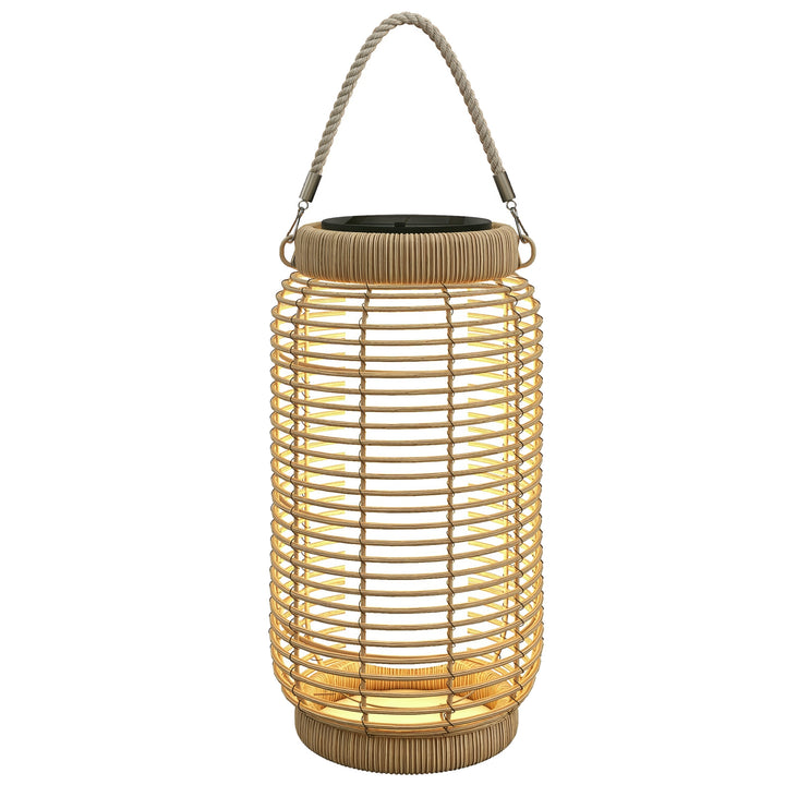 Lanterna Decorativa de Vime Lanterna Solar de Exterior com Painel Solar Luzes LED Ligar e Desligar Automático para Jardim Exterior Ø18x37 cm Preto e Areia