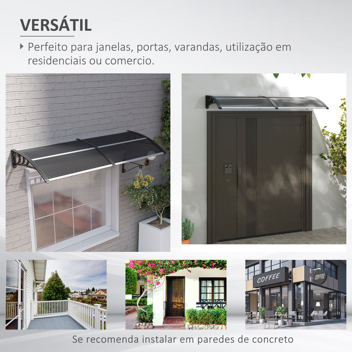 Marquise para Portas e Janelas 196x75x23 cm Marquise de Proteção contra Sol e Chuva com Cobertura de Policarbonato Preto