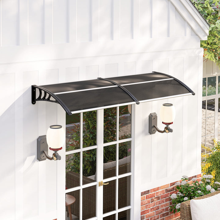 Marquise para Portas e Janelas 196x75x23 cm Marquise de Proteção contra Sol e Chuva com Cobertura de Policarbonato Preto