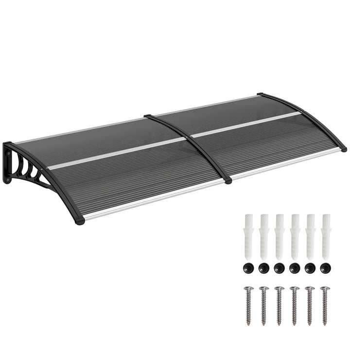 Marquise para Portas e Janelas 196x75x23 cm Marquise de Proteção contra Sol e Chuva com Cobertura de Policarbonato Preto