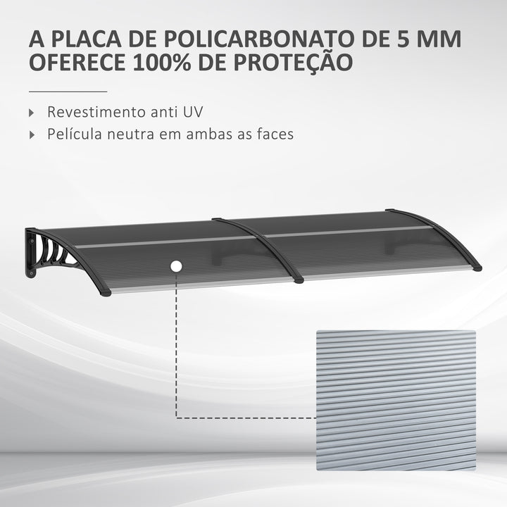 Marquise para Portas e Janelas 196x75x23 cm Marquise de Proteção contra Sol e Chuva com Cobertura de Policarbonato Preto