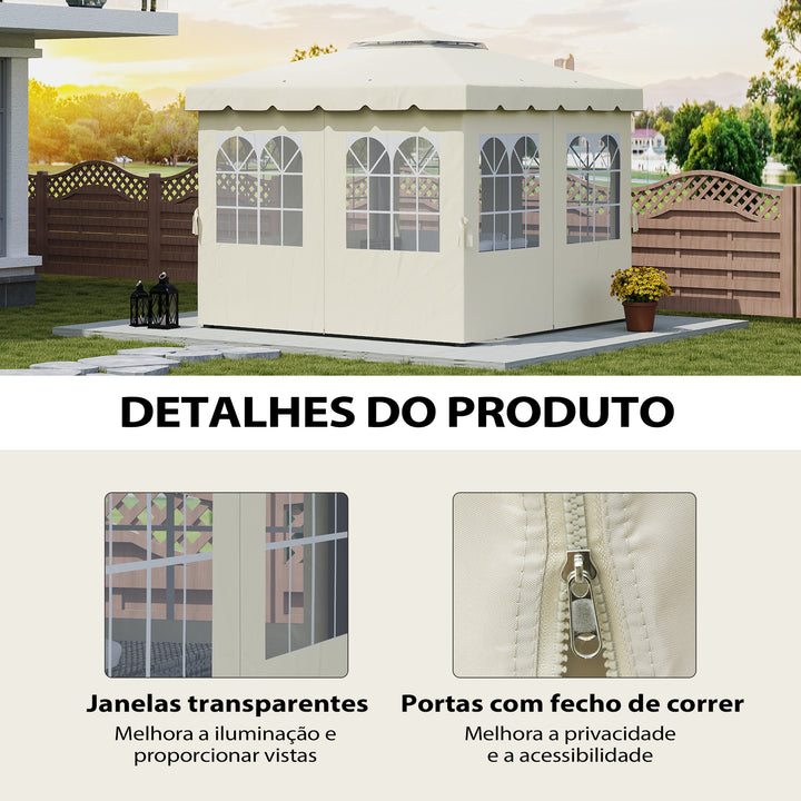 4 Paredes Laterais para Tenda 3x3 m Laterais de Tenda com Ganchos 8 Janelas Proteção UV Substituição Lateral para Tenda de Jardim Exterior Festa Creme