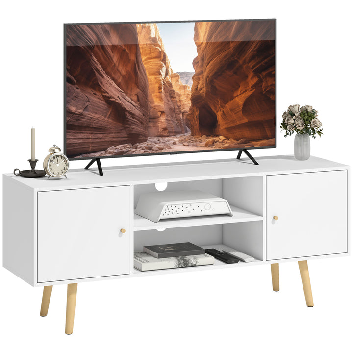 Móvel de TV de Sala de Estar Móvel para Televisores de até 55 Polegadas com 2 Portas 2 Prateleiras de Armazenamento para Escritório Dormitório 120x34x50cm Branco