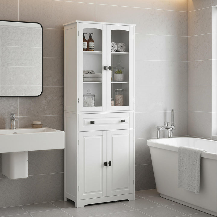 Armário de Cozinha Móvel Auxiliar de Cozinha com 4 Portas 1 Gaveta e 2 Prateleiras Ajustáveis para Sala de Jantar 60x30x160 cm Branco